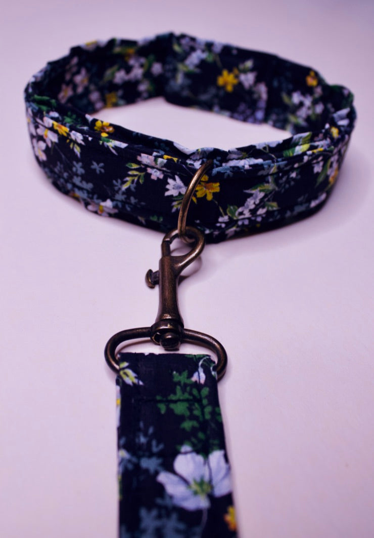 Black Floral Leash & Collar